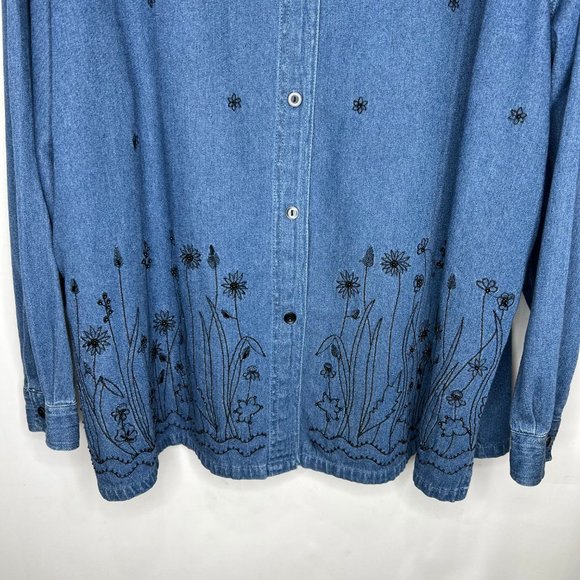 Club Z Denim Woman’s Shirt sz 22/24 Embroidered & Bead Decorated Velvet Collar - Picture 4 of 11